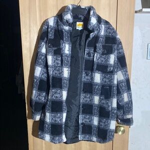 C&C California Black and Gray Checkered Jacket Sherpa